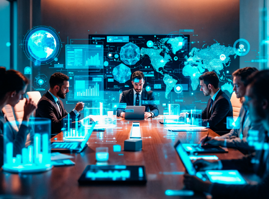 Imagen de una reunión en una empresa tecnológica